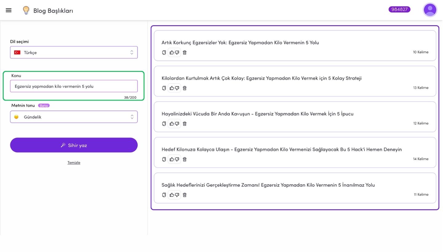 Academy - Blog Titles Tool Usage Screenshot